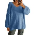 thumbnail image 2 of Women Long Sleeve Fall Winter Oversize V-neck Knit Sweater Casual Loose Pullover, 2 of 7
