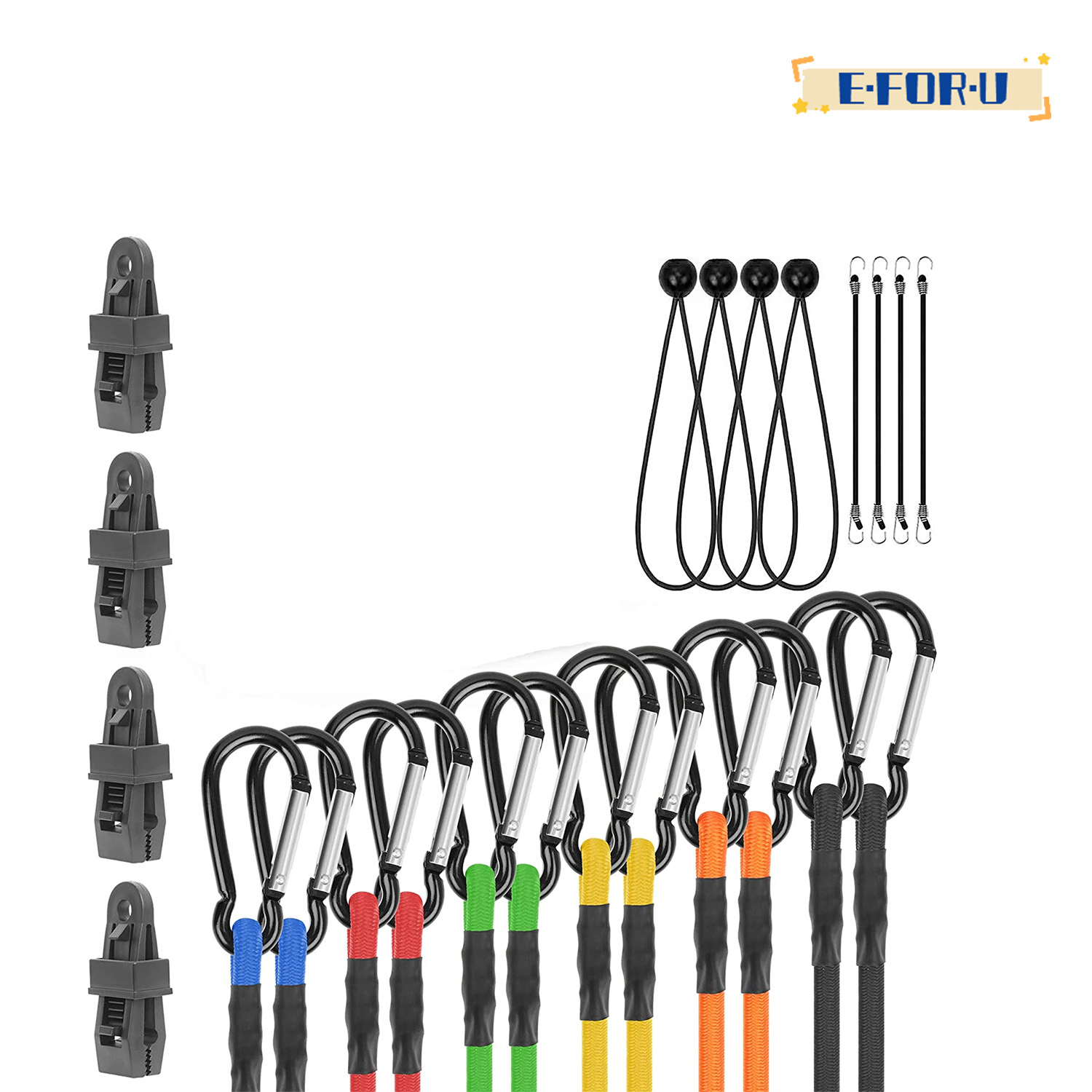 24PC Bungee Cords with Carabiner Hooks Heavy Duty