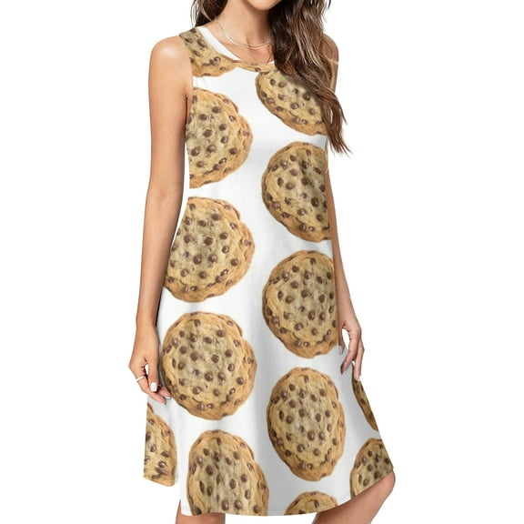 Chocolate Chip Cookie Spring Summer Dresses for Women Fashion T-shirt Dress Casual Sleeveless Loose Sundress with Pockets