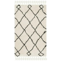 Safavieh  Moroccan Fringe Shag Virona 2-inch Thick Rug Cream/Charcoal 2'3" x 5' 3' x 5', 2' x 3' Accent, Indoor Living Room, Bedroom, Dining Room