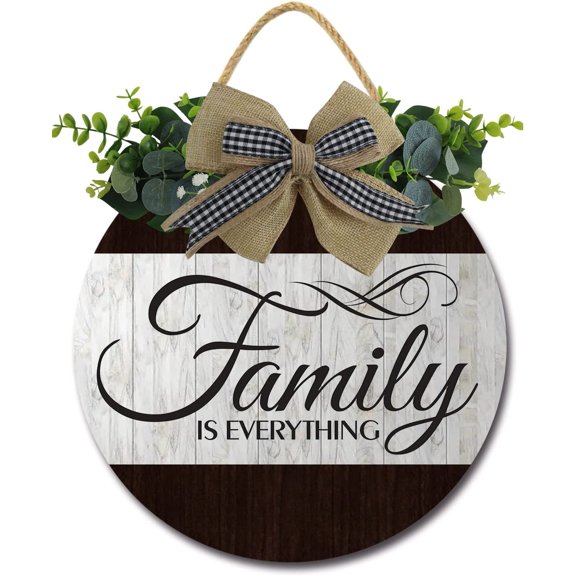 Eveokoki 12" Family is Everything Welcome Signs for Front Door Farmhouse Porch Rustic Round Wooden Hanging Wreaths for Housewarming Gift Christmas Festival Decoration Outdoor Indoor Wall Decor