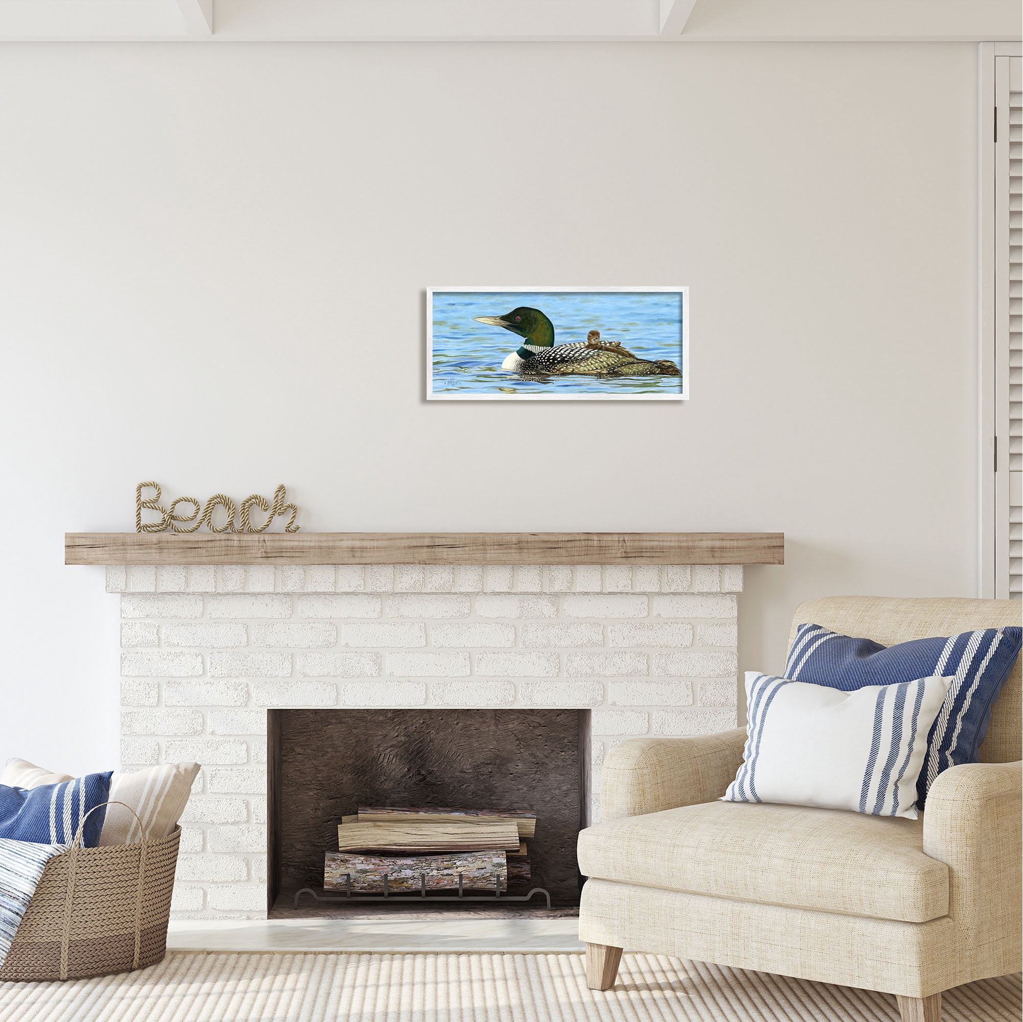 Stupell Industries Mallard & Duckling in Water Animals & Insects Photography White Framed Art Print Wall Art, 24 x 10