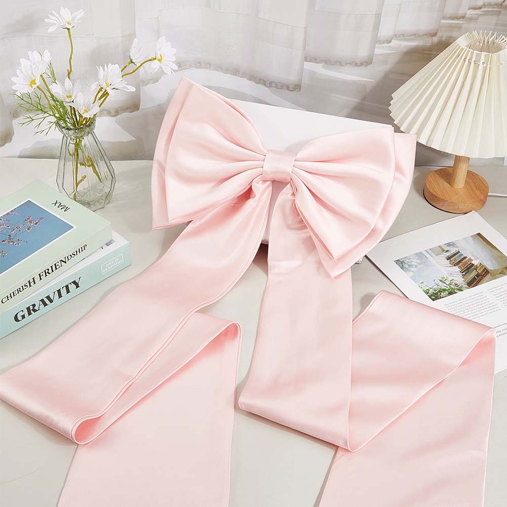 Pink Large Wedding Pew Bows with Long Tails Long Black Satin