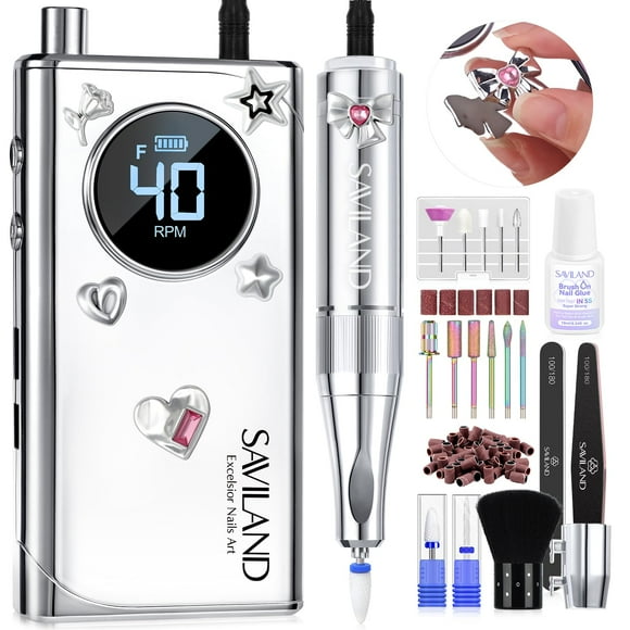 SAVILAND Electric Nail Drill Professional: 2024 Pro Future Tech 40000RPM Nail Drill Kit E File for Acrylic Nails Gel Polish Rechargeable 6000mAh Port