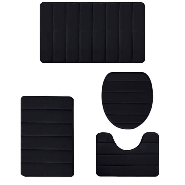 Memory Foam Bathroom Rugs Set 4 Pieces,Soft Non Slip Bathroom Mats Set,Extra Thick Bath Mats for Bathroom,Machine Washable Bath Rugs for Tub,Toilet and Floor,Bath Rug Memory Foam Bath Mat Toilet Mats