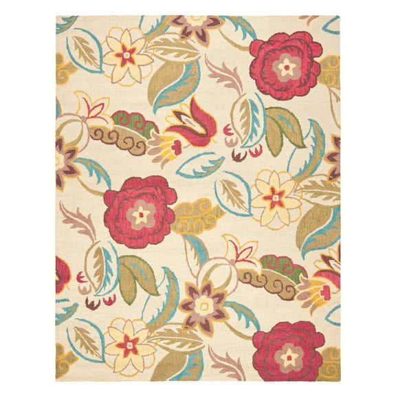 SAFAVIEH Blossom Nancy Floral Flowers Wool Area Rug, Beige/Multi, 5' x 8'