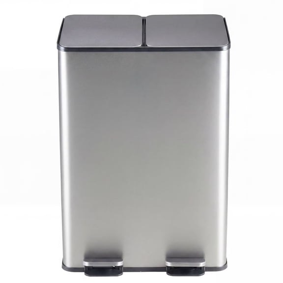 Dual Trash and Recycling Bins for Kitchen, 2x8-Gallon Dual Trash Can with Lid, Stainless Steel Garbage Bin with 2 Removable Inner Buckets, for Kitchen, Home, Silvery