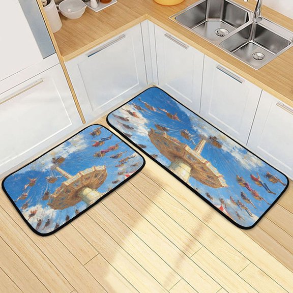Kitchen Rugs and Mats【2 PCS】Non Skid Rotating Flying Chair Panting Creative Kitchen Mat
