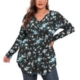 thumbnail image 5 of PINKSIR Plus Size Henley Shirts for Women V Neck Button Long Sleeve Flowy Tunic Tops Curved Hem Fall Black Periwinkle 3X, 5 of 9