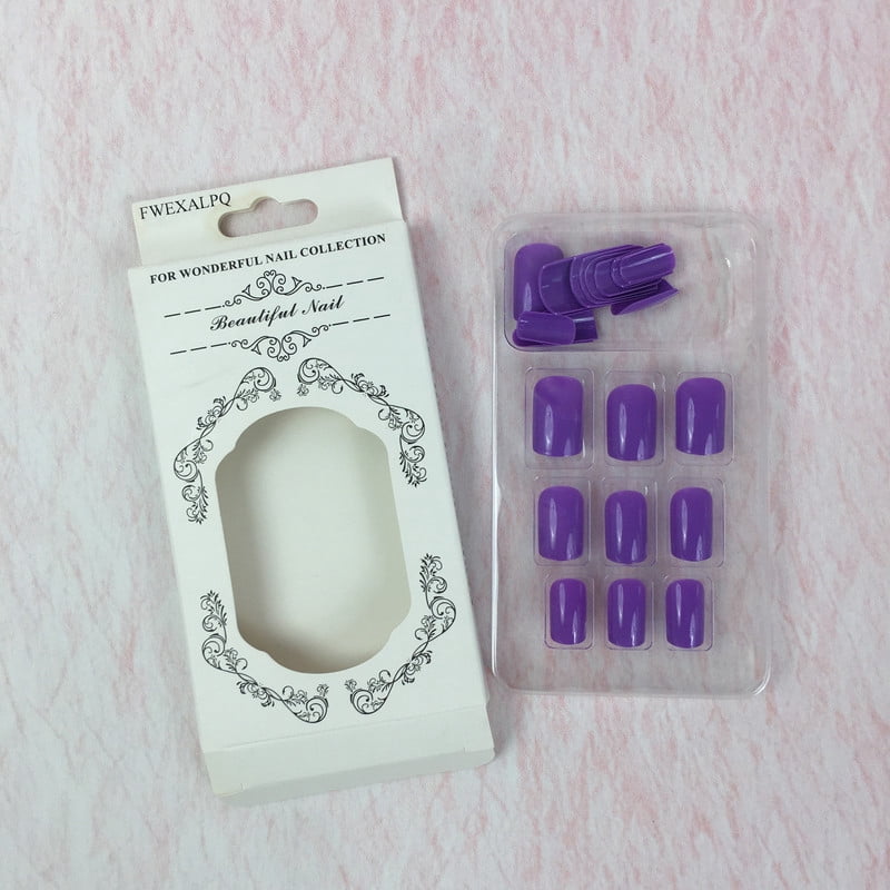 FWEXALPQ artificial fingernails Purple Press-On Nails, Solid Color Short Square Fake Nails, Full Cover Artificial Nail Tips for Women & Girls
