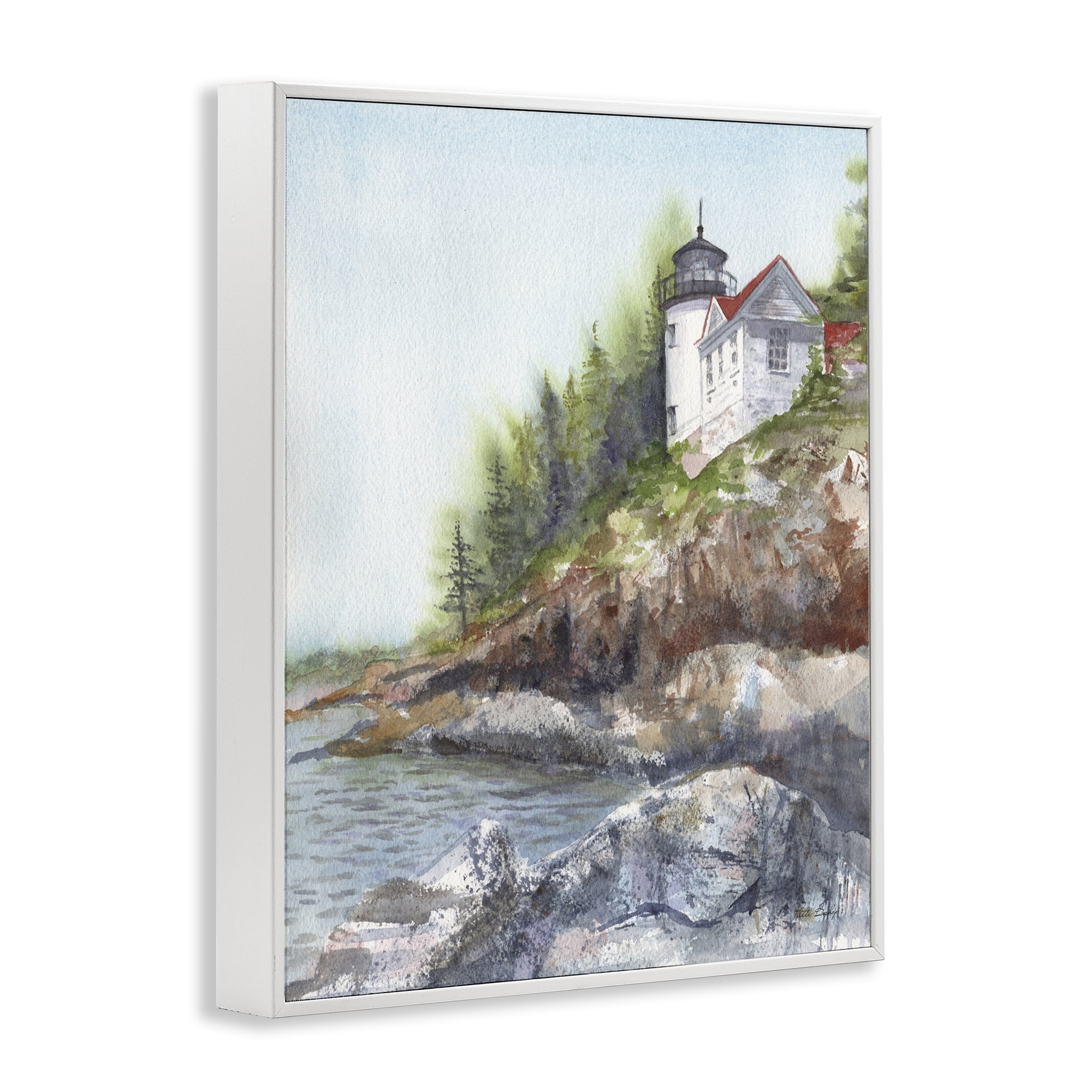 Stupell Industries Bass Harbor Lighthouse White Framed Giclee Art, design by Patti Bishop