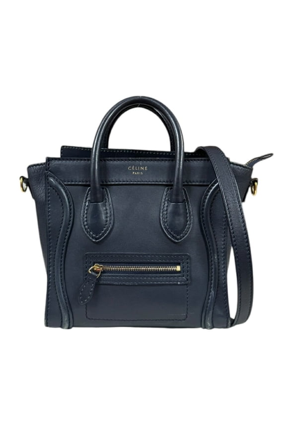 Pre-Owned Celine Luggage Nano Shopper Shoulder Bag Leather Navy Women's CELINE 2way (Good)