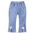 thumbnail image 2 of Cowsor Toddler Girls Flare Slim Fit Jeans Elastic Waist Floral Split Cuff Long Pants Spring Summer Casual Daily Outdoor Wear For 1-6 Years Old, 2 of 7