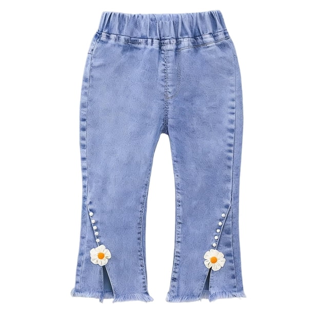 Pantalones vaqueros largos para niña, ropa infantil para primavera y verano, pantalones vaqueros para niña, pantalones largos con abertura en la pierna, pantalones vaqueros para niña