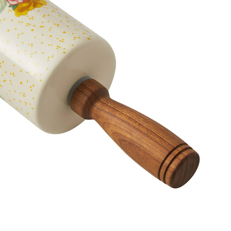 The Pioneer Woman Fancy Flourish Ceramic Rolling Pin with Acacia Wood Handles, Size: 1 Piece