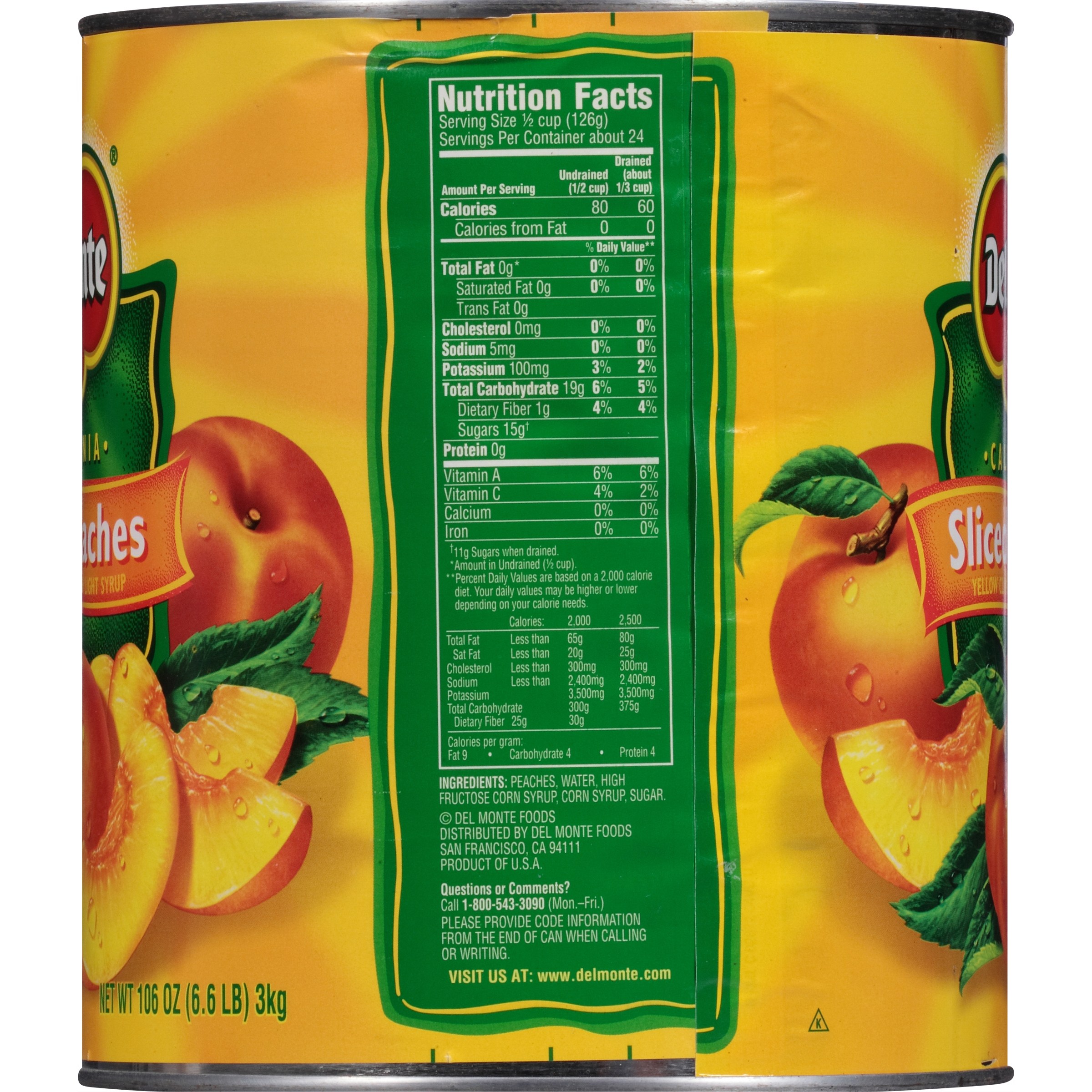 Del Monte Lite Yellow Cling Sliced Peaches, Canned Fruit, 106 oz Can - image 5 of 6