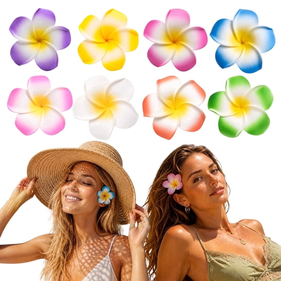 24Pcs Hawaiian Flower Hair Clips Womens Hair Accessories Tropical Plumeria 8 Colors Beauty Clips for Beach Luau Wedding