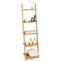 Spaco 5-Tier Modern Bamboo Wall-Leaning Display Ladder Bookshelf, Tall Bookshelf, Shelves for Living Room, Home Office, Bedroom, Balcony