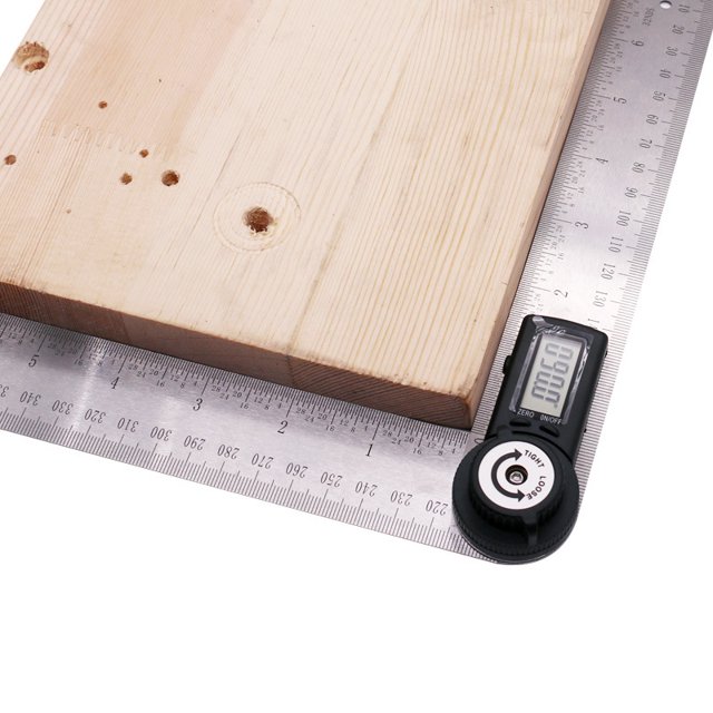 Regla de ángulo digital de 1 pieza, transportador, 0-200 mm y medida de ángulo de acero inoxidable con retención, pantalla LCD cero y grande, sistema MM/pulgadas, para carpintería, construcción