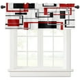 thumbnail image 2 of Abstract Geometric Squares Art Black Red Rod Pocket Short Curtain Half-Curtain For Home Kitchen Door Drape Cafe Small Window, 2 of 6