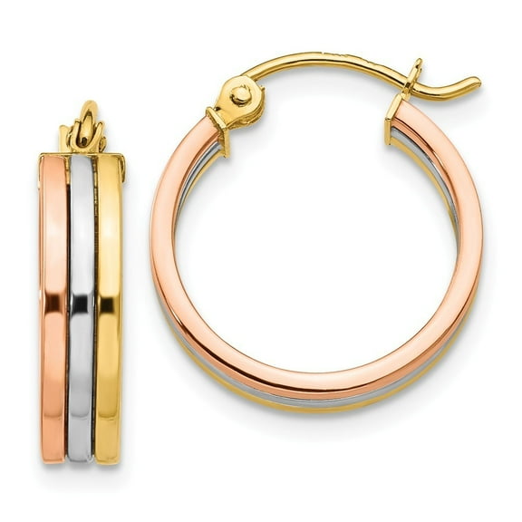14k Tri Color Gold Hoop Earrings - 1.8 Grams - Measures 18x4mm Wide