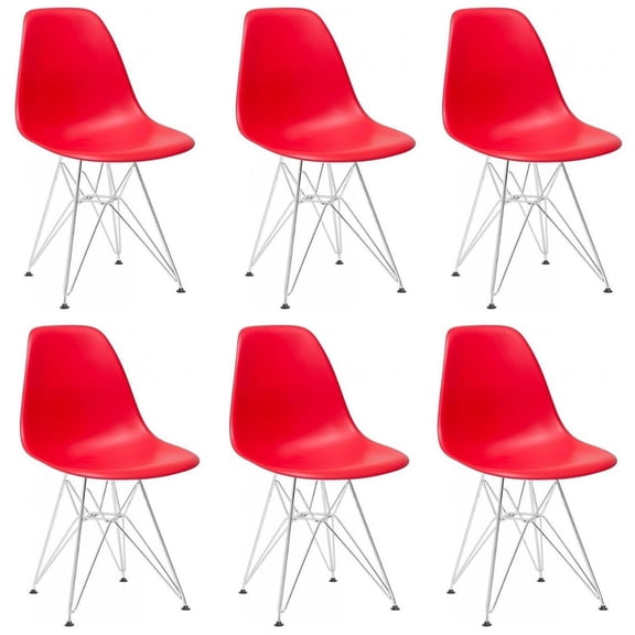 Eiffel Dining Chair with Chrome Base - Red
