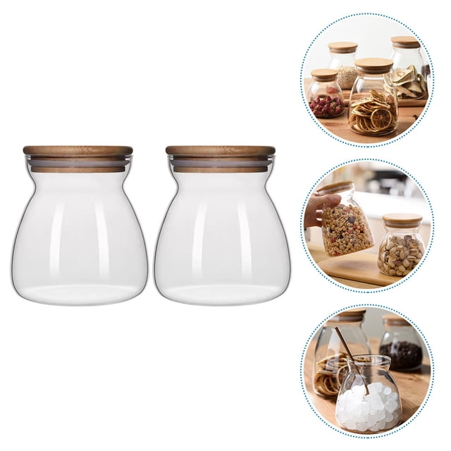 EXHUMKY 2Ud Recipientes De Vidrio Con Tapas De Madera Para Almacenaje Práctico En Cocina