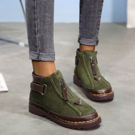 

Fashion Women s Shoes Thick-soled Colorblock Brock Flat Short Boots Note Please Buy One Or Two Sizes Larger