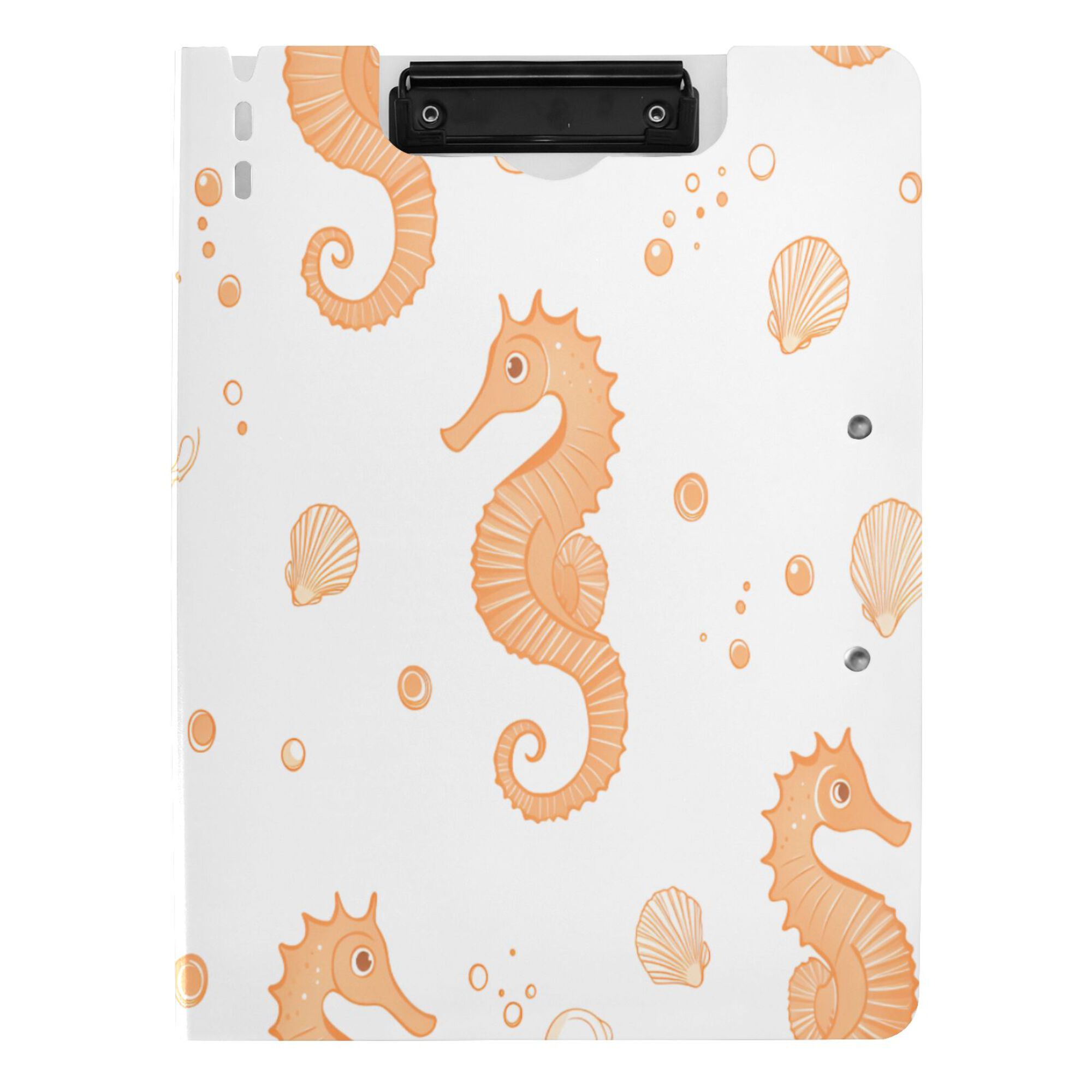 FORMRS A4 Clipboard Folder with Pen Holder Horizontal Foldable School Office Binder, White Seahorse