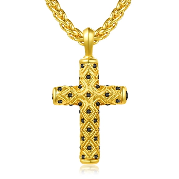 TANGPOET Cross Necklace for Men 14K Gold Cross Pendant Sterling Silver Catholic Religious Gifts