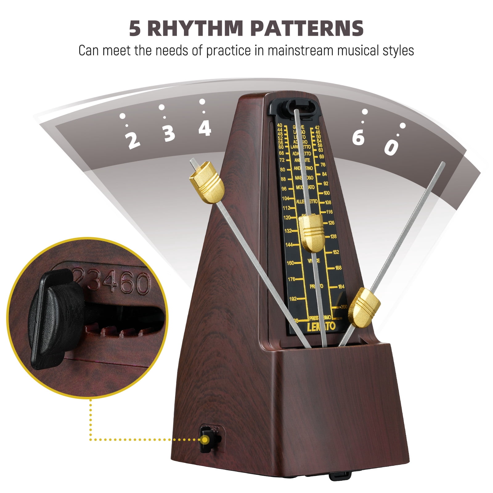 LEKATO Mechanical Metronome Universal Metronome for Piano Guitar Ukulele Violin with Loud Sound Accurate Track Beat Tempo for Beginner