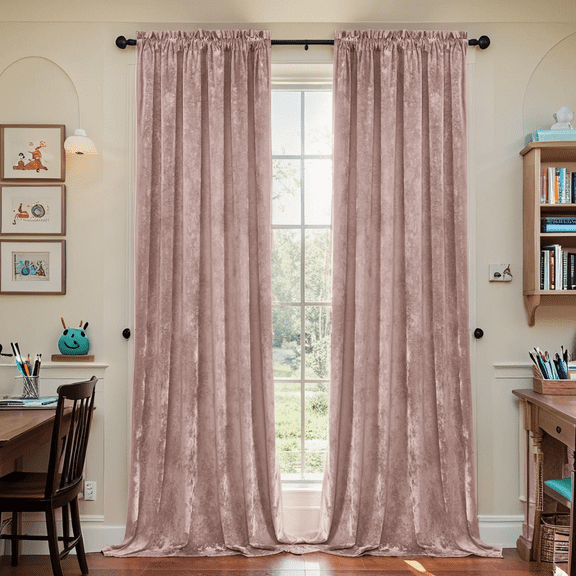 Crushed Velvet Curtains with Rod Pocket Luxurious Thermal Insulated Soundproof Drapes for Office, Soft and Durable Light-Filtering Window Treatments, 2 Panels