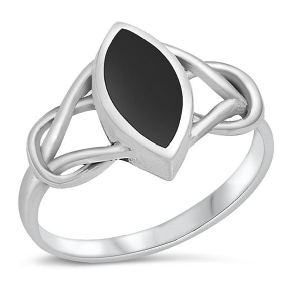 CHOOSE YOUR COLOR Simulated Black Onyx Knot Open Ring .925 Sterling Silver Band CZ Female Size 5