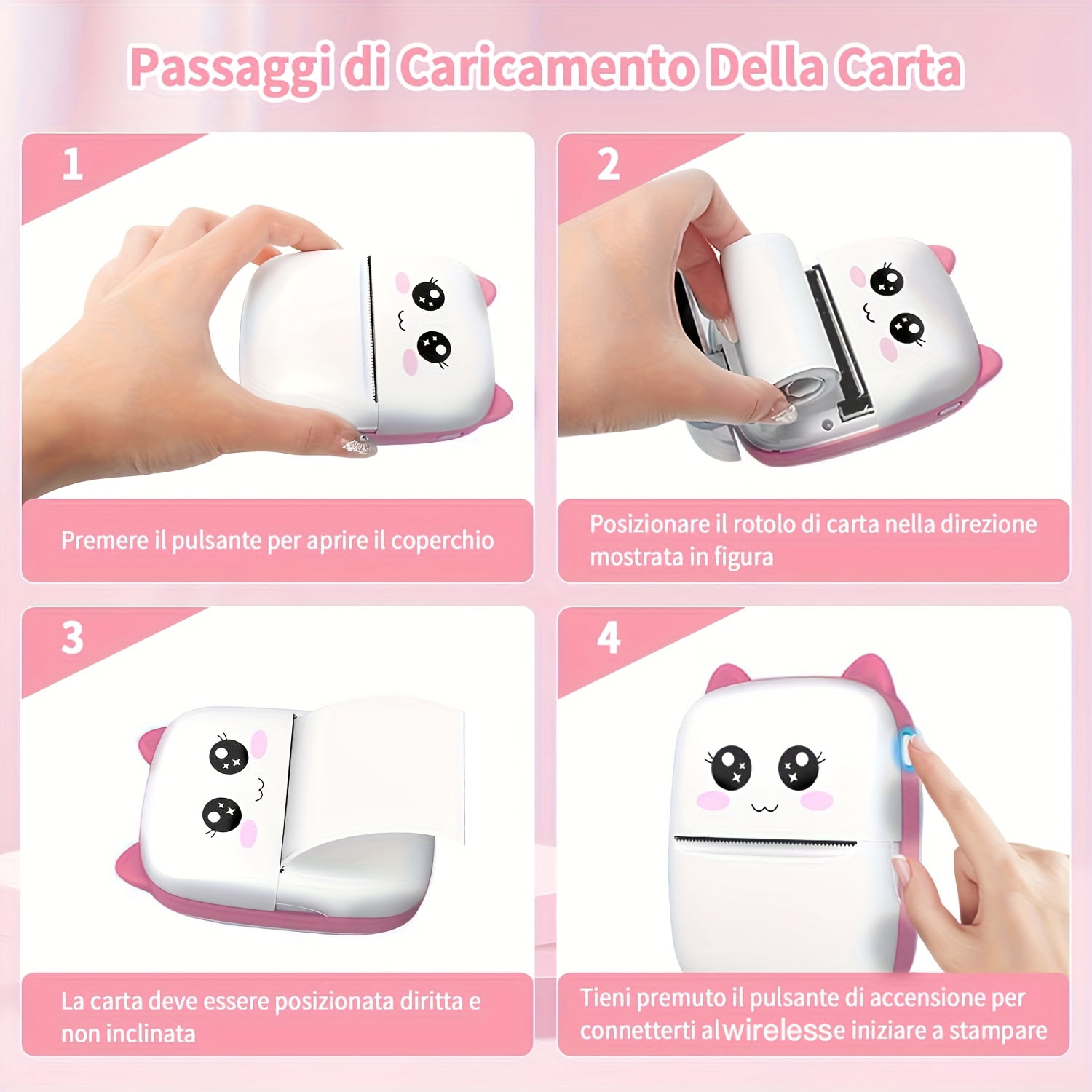 5 Rolls Of Paper Sold Separately, Cute Meow Portable High-definition Mini Printer - USB Charging, Ink Free Thermal Printing, Monochrome Photo And Label Machine, Perfect Choice for Homework And Notes