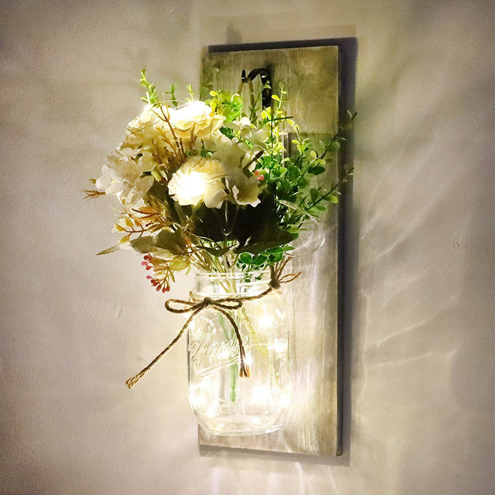 Indoor-Outdoor Patio Lighting for Home Décor Rustic LED Mason Jar Wall Sconces