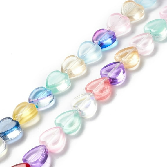 2Strand Transparent Glass Beads Strand Heart Colorful 9.5~10x10x3.5~4.5mm Hole: 0.8~1mm 35pcs/strand 13.15~13.31 inch(33.4~33.8cm)
