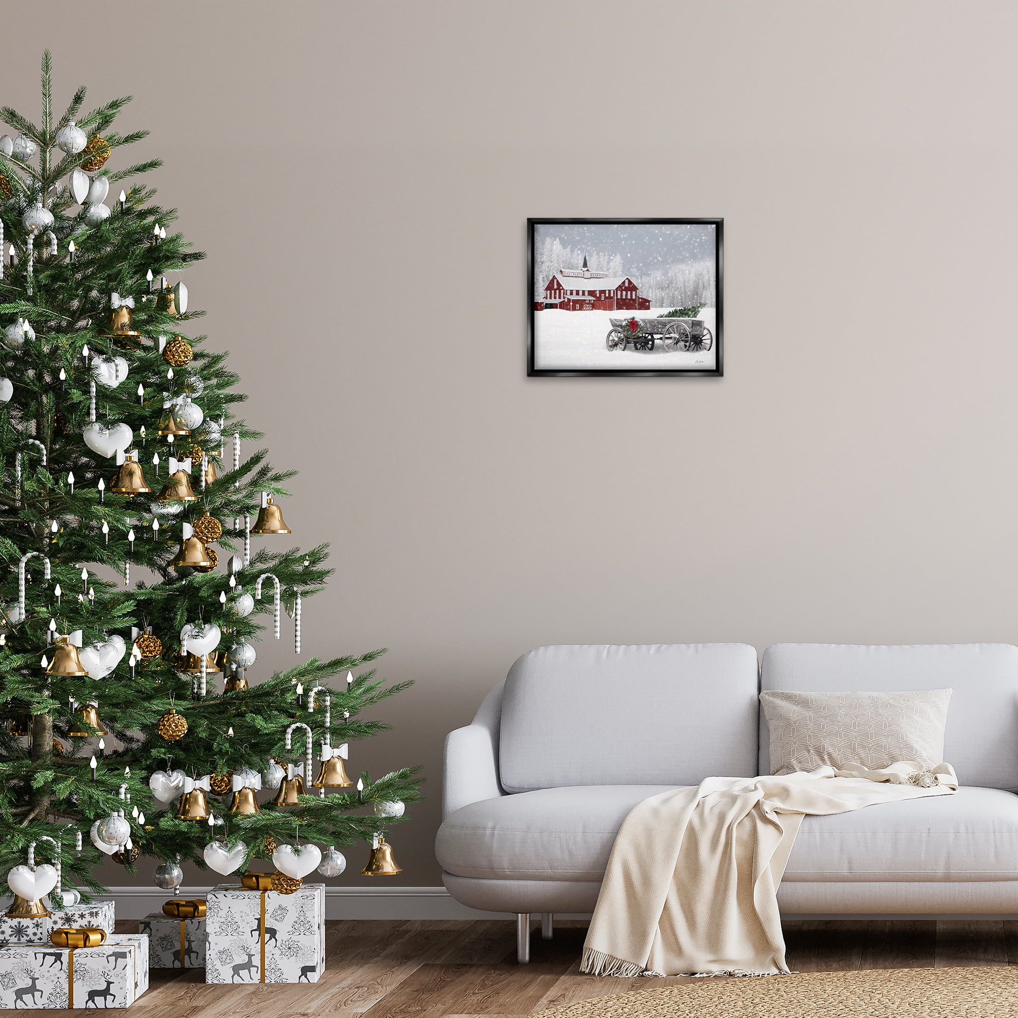Stupell Industries Winter Wagon Scene Holiday Painting Black Floater Framed Art Print Wall Art, 21 x 17