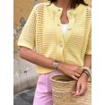 thumbnail image 3 of Women's Hollow Out Short Sleeve Knit Cardigan Yellow M, 3 of 9