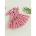 thumbnail image 3 of Cenuakty Infant Baby Girls Princess Dress, Solid Color Turn-Down Collar Fly Sleeve Buttons Bow Layered Tulle Tutu Cute Dress, 3 of 9