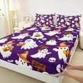 thumbnail image 3 of Manfei Cartoon Halloween Ghost Queen Sheet Sets,Boo Pumpkin Lantern Flat Sheet,Purple White Orange Queen Fitted Sheet For Teens,Microfiber Bedroom Decor,4 Pieces, 3 of 7