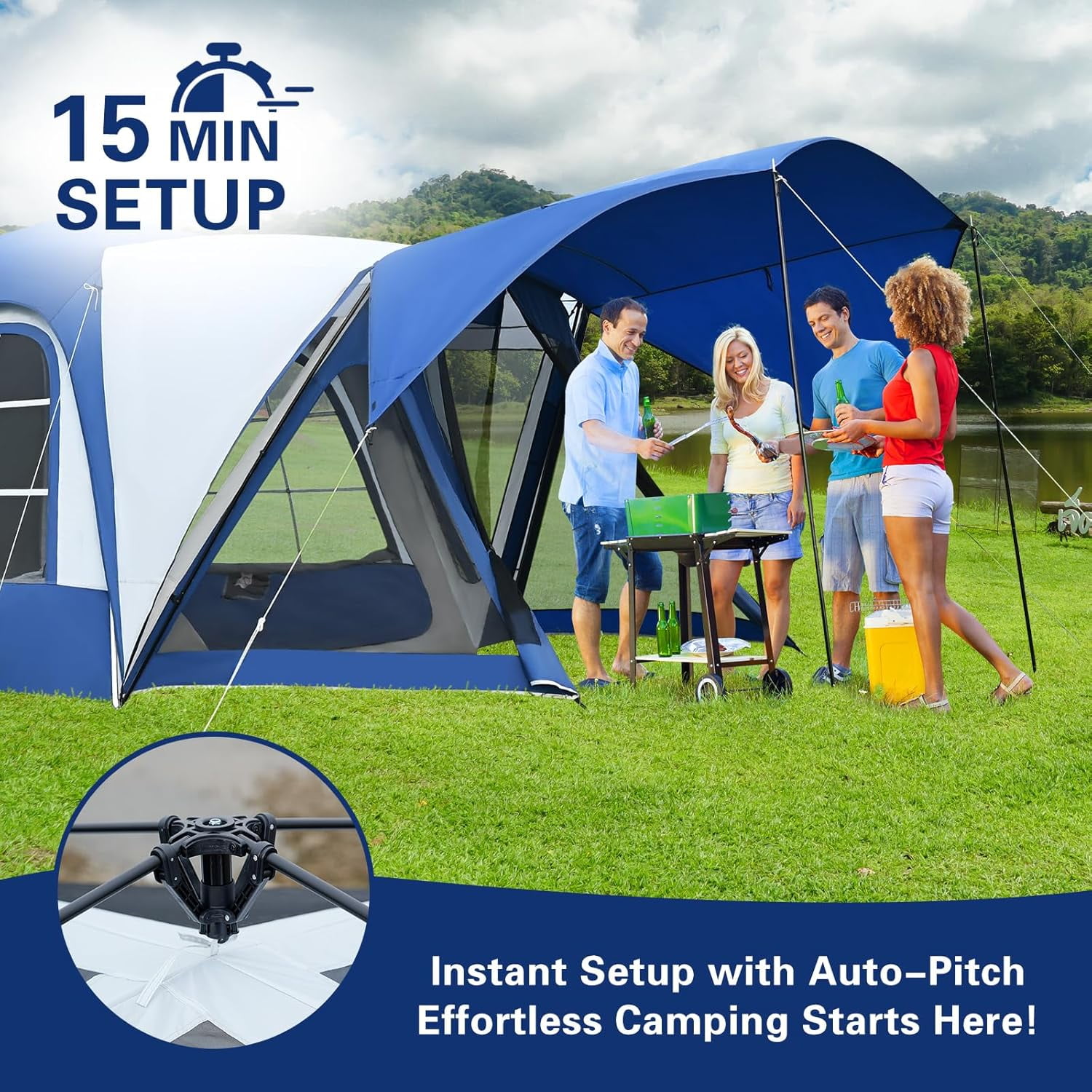 Bronkige 4/6/8 Person SUV Tent, Easy Setup & Spacious SUV Tailgate Tent with Large Mesh Windoors, Rainfly & Awning, Perfect for Family & Group Outdoor Adventures
