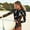 Leopard, variant on Women Zip Front One Piece Swimsuits Long Sleeve Sun Protection Rash Guard