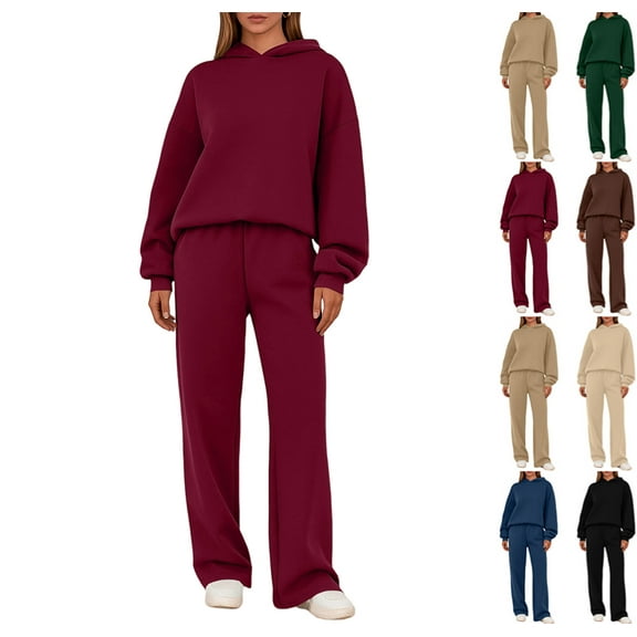 Womens 2 Piece Outfits Lounge Hoodie Oversized Sweatshirt Jogger Sweatpants Y2K Tracksuit Sweatsuit Set Fall Clothes Wine M