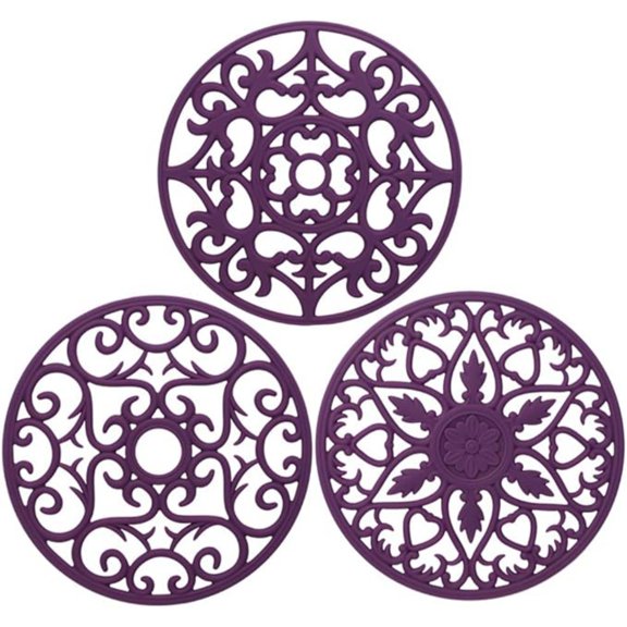 Trivets for Dishes/Pots/Pans, 3 Pcs Silicone Mats, Flexible/Durable/Non Slip Hot Pads to Protect Table and Counter Top (Purple)