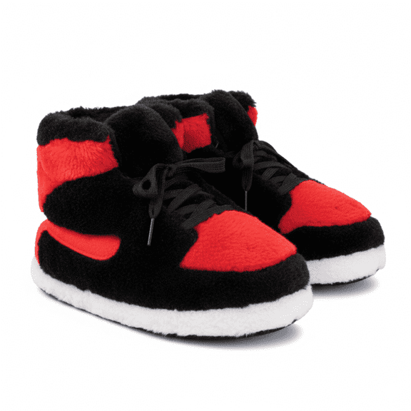 DSK Global Sneaker Slippers – Warm & Comfy Indoor & Outdoor Slippers, Unisex Plush Slippers, Fuzzy Slipper Soft House Shoes for Men, Women, and Kids – One Size Fits Most, Red-Black