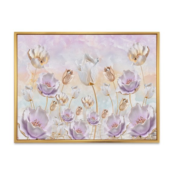 Designart 'Blossoming Pastel Tones Flowers' Traditional Framed Canvas Wall Art Print