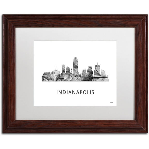 Trademark Fine Art 'Indianapolis Indiana Skyline WB-BW' Canvas Art by Marlene Watson, White Matte, Wood Frame