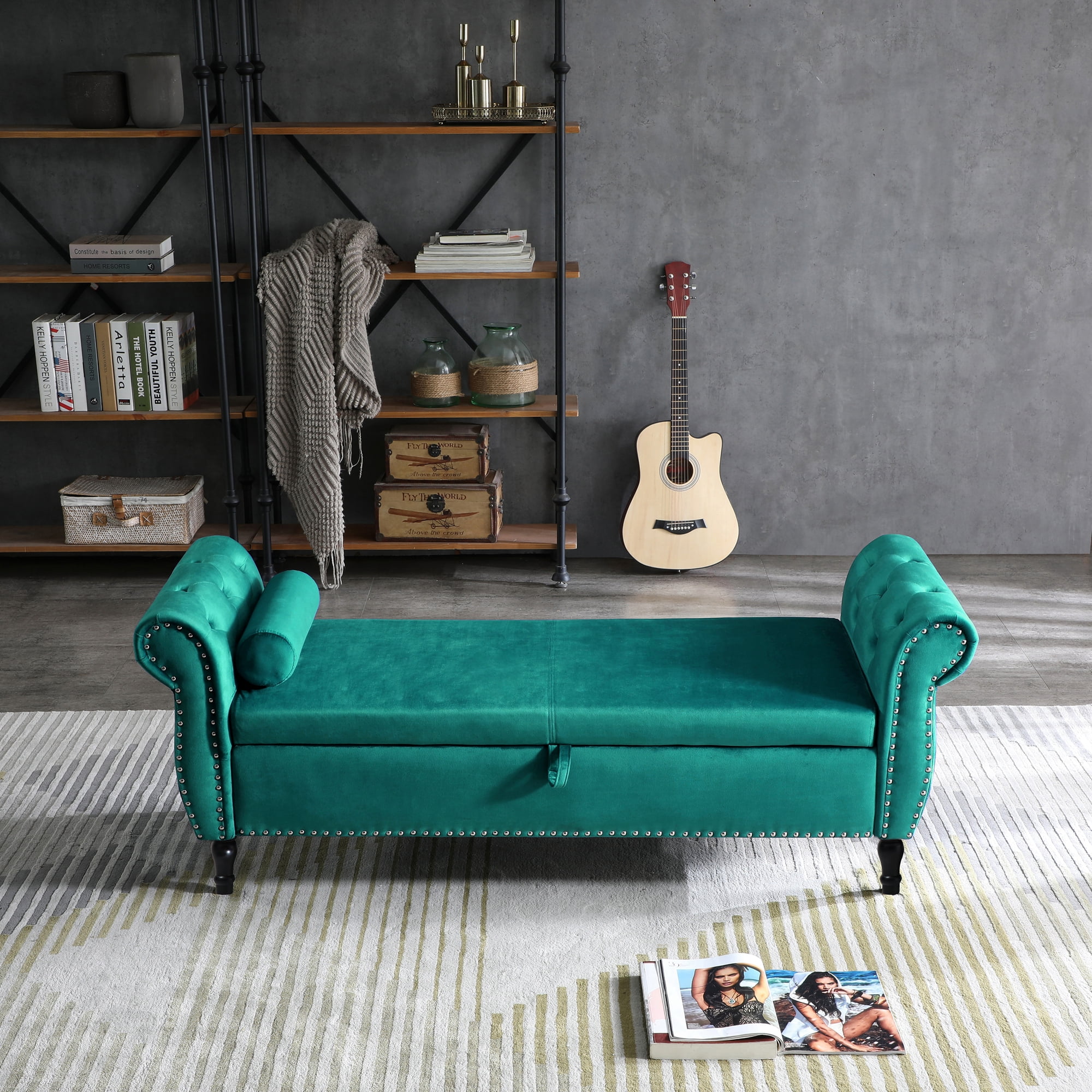 GNIXUU Storage Bench for Bedroom End of Bed, 63" Long Velvet Tufted