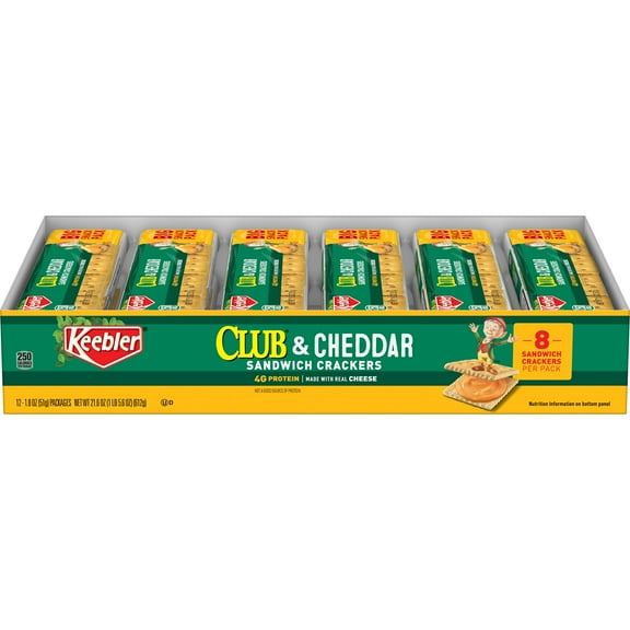 Keebler Club Cheddar King Size Sandwich Crackers – 12 Pack × 1.8 oz Each – Toast Crackers with Creamy Cheddar Filling