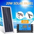 thumbnail image 1 of Yeacher DC 5V/18V Dual Output 20W Solar Panel with 2 USB Ports & Car IP65 Water Resistance /24V Solar Controller PWM Intelligent Regulator, 1 of 8
